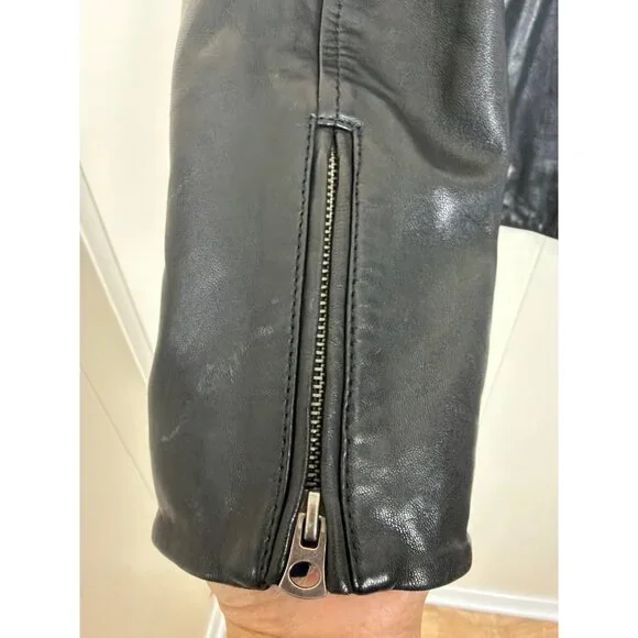 Lucky Brand Womens Black Genuine Leather Moto Jacket Size L - Picture 9 of 16
